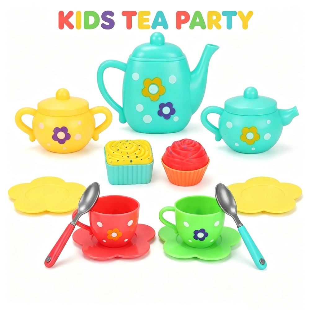 Kids Outdoor Kitchen Accessories - 13 Parça Çocuk Oyuncak Çayı, Renkli